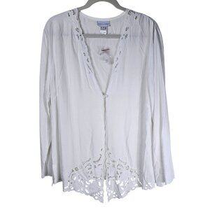 Soft‎ Surroundings Crochet Accent Topper L White Rayon One Button Cottagecore